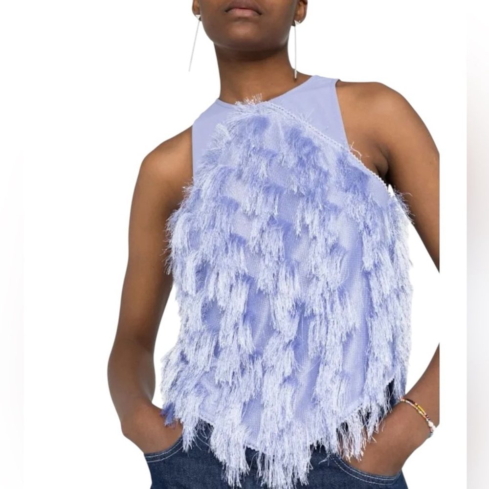GANNI FRINGE DETAIL SLEEVELESS TOP GOING OUT TOP LAVENDER TANK TOP NWT